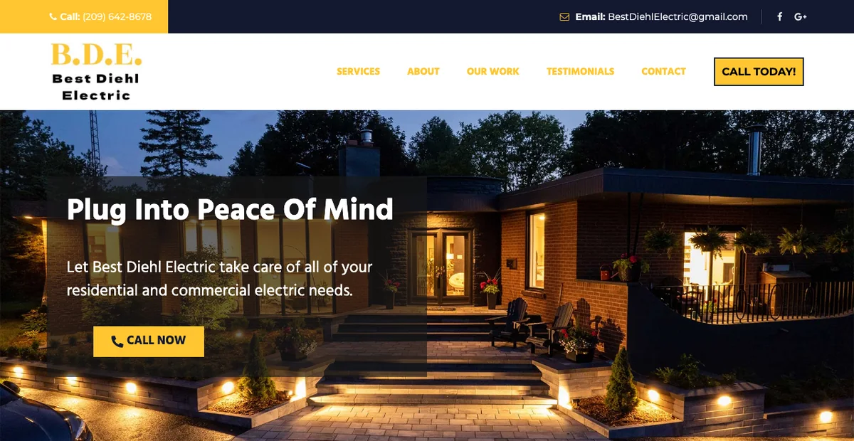 Best Diehl Electric website before the rebuild: a stock photo hero with no visible reviews