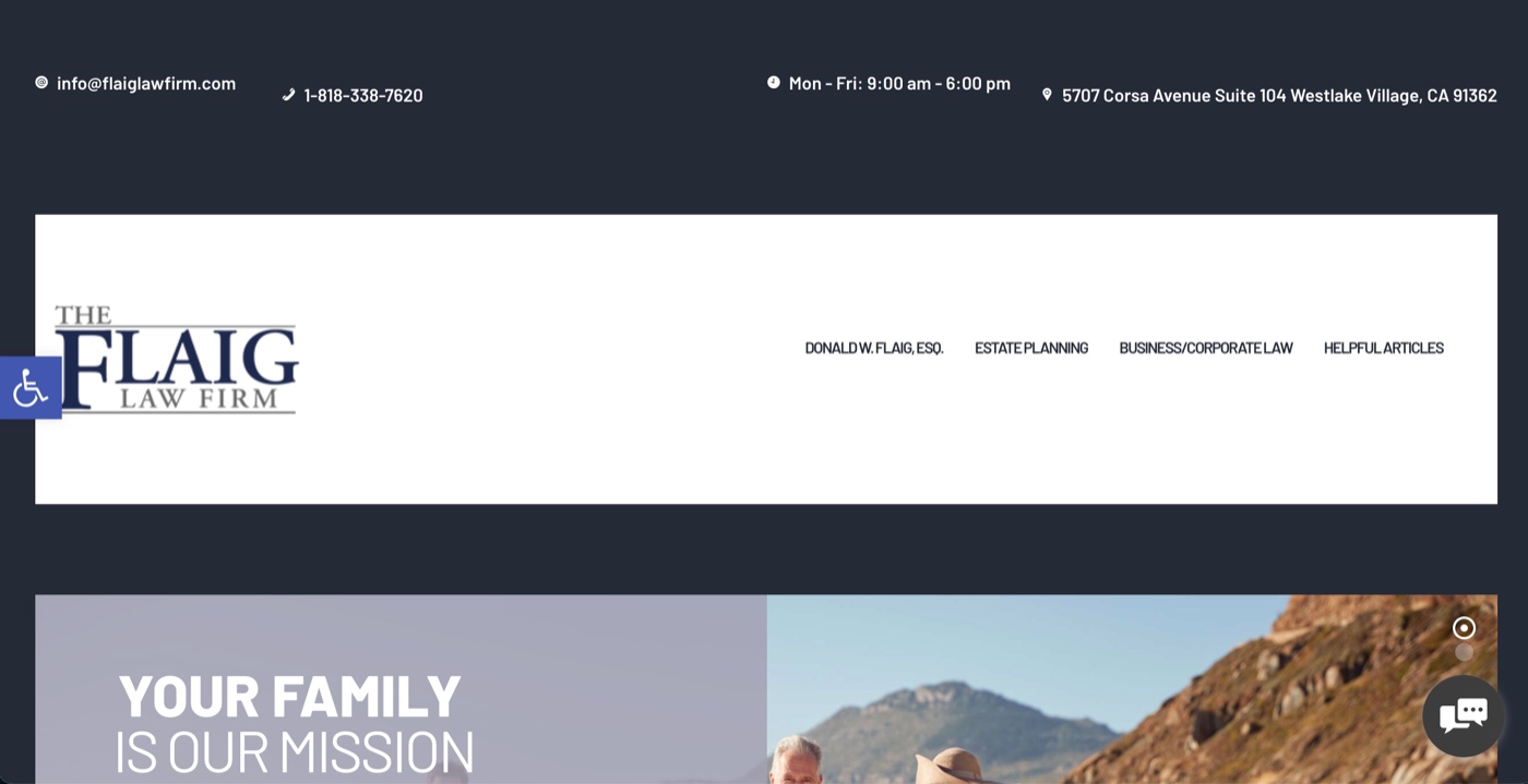 Flaig Law Firm website before the rebuild