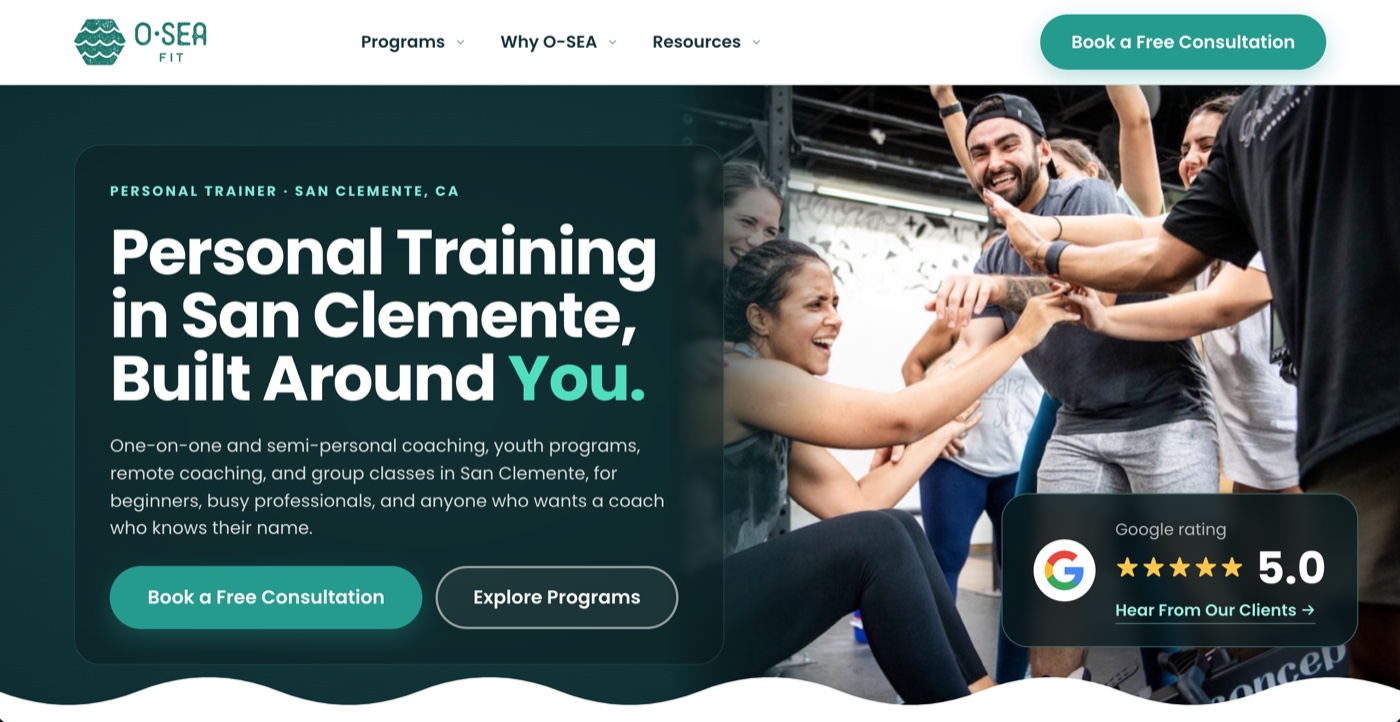 O-SEA Fit website after the Digilu rebuild