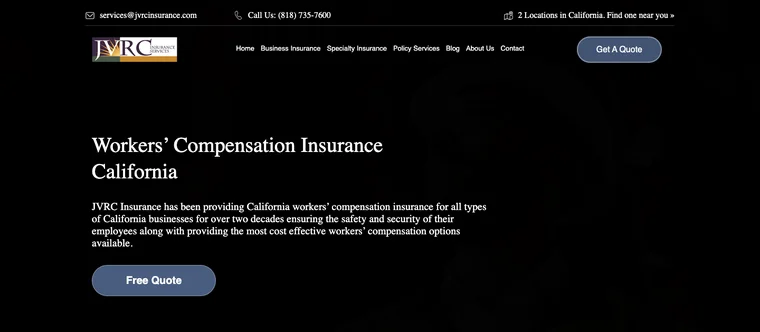 JVRC Insurance website homepage